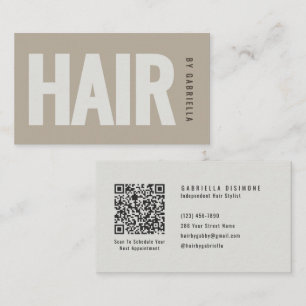 Taupe Minimalist Hair Stylist QR Code Business Card