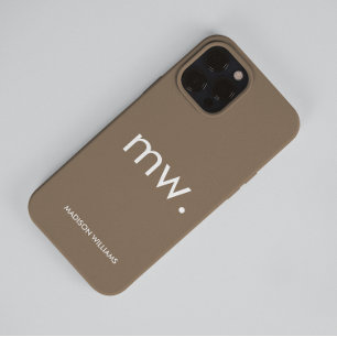 Taupe Minimalist Monogram Custom Name Elegant Case-Mate iPhone 14 Pro Max Case