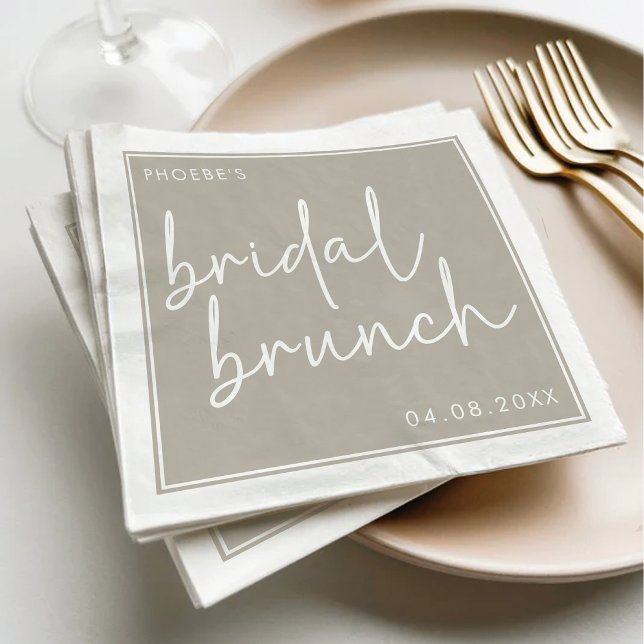 Taupe Minimalist Script Bridal Brunch Napkins (Creator Uploaded)