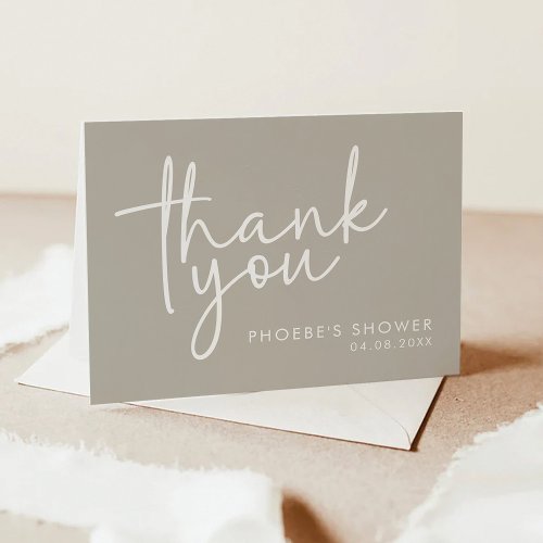 Taupe Minimalist Script Bridal Shower Folded Thank You Card