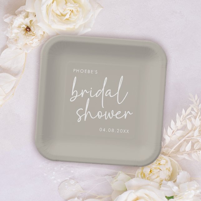 Taupe Minimalist Script Bridal Shower Paper Plates (Creator Uploaded)