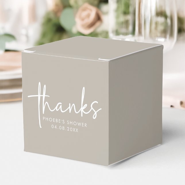 Taupe Minimalist Script Bridal Shower Square Favor Boxes (Creator Uploaded)