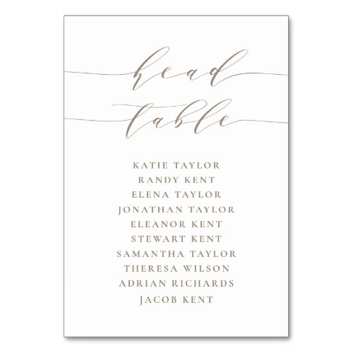Taupe Minimalist Script Head Table Wedding Number