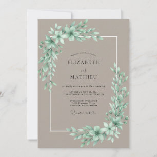 Taupe Mint Foliage Eucalyptus Wedding Invitation