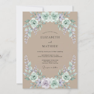 Taupe Mint Ranunculus Dusty Eucalyptus Wedding Invitation