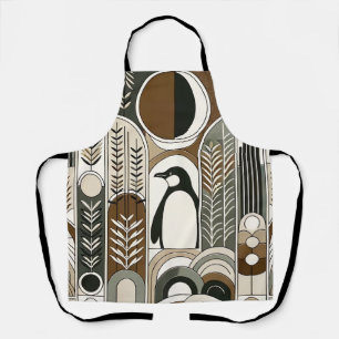 Taupe Mocha Abstract Grain Arcs Pattern Penguin Apron
