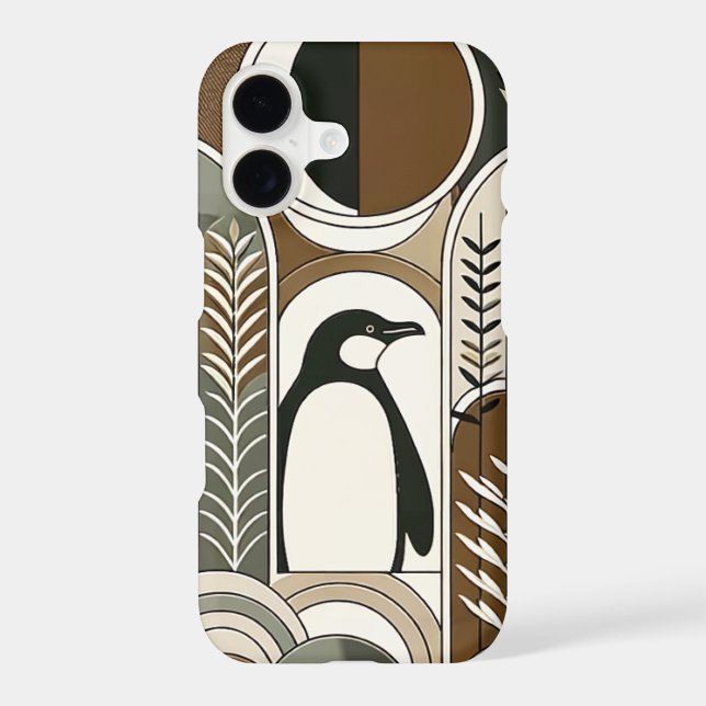 Taupe Mocha Abstract Grain Arcs Pattern Penguin Iphone Case (Back)