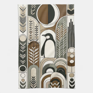 Taupe Mocha Abstract Grain Arcs Pattern Penguin Kitchen Towel