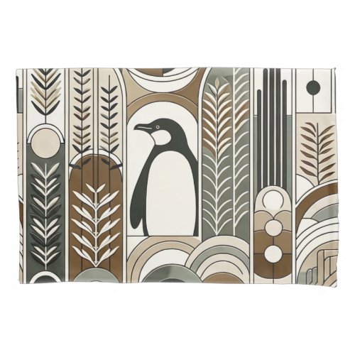 Taupe Mocha Abstract Grain Arcs Pattern Penguin Pillow Case