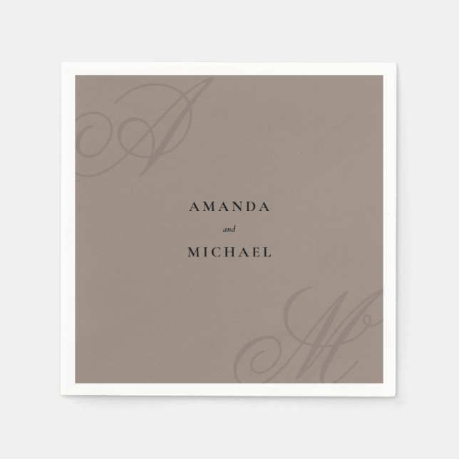 Taupe Modern Edge Elegant Monogram Wedding Napkins (Front)