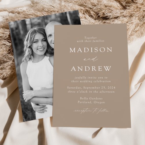 Taupe Modern Elegance Photo Wedding Invitation