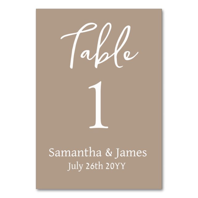 Taupe Modern Elegance Wedding Table Number (Back)