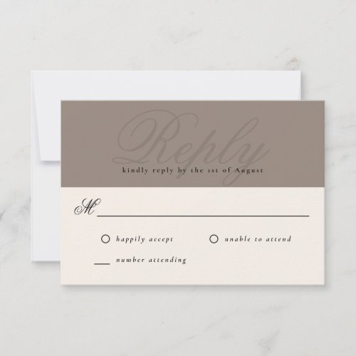 Taupe Modern Elegant Minimal Monogram RSVP