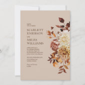 Taupe Modern Fall Terracotta Floral Wedding Invitation (Front)