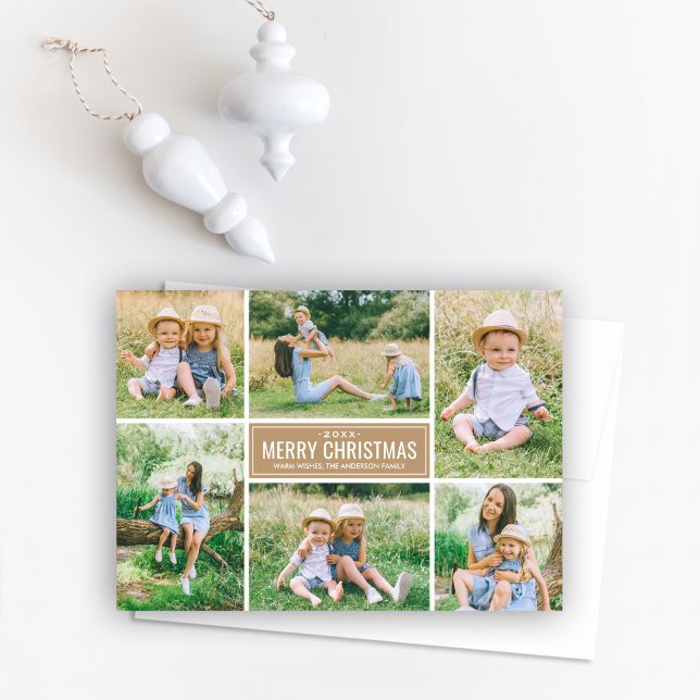 Taupe Modern Merry Christmas Collage Photo Holiday Card (Creator Uploaded)