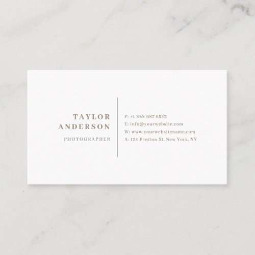 Taupe Modern Serif Typography Minimalist Business Card