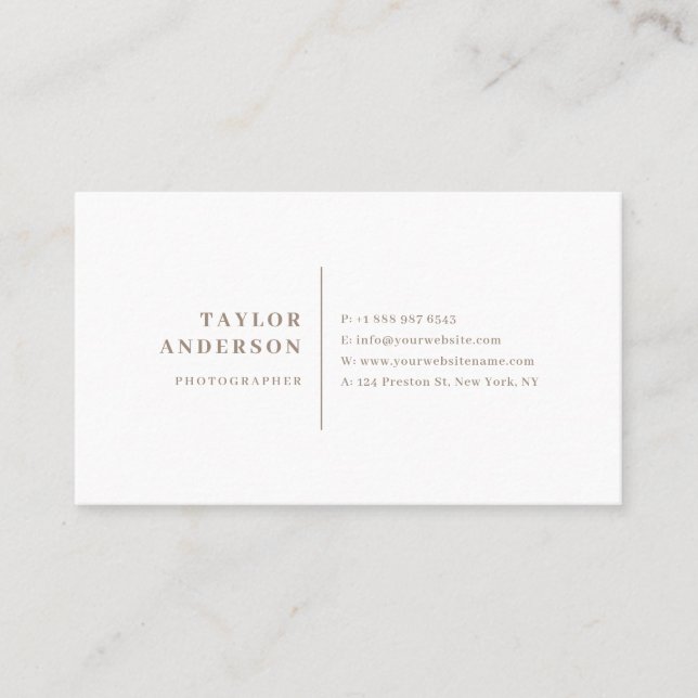 Taupe Modern Serif Typography Minimalist Business Card (Front)