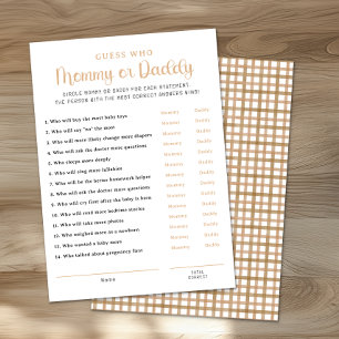 Taupe Mommy or Daddy Baby Shower Game Card