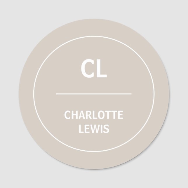 Taupe Monogram Minimal Modern Identity Design Name Tag (Front)