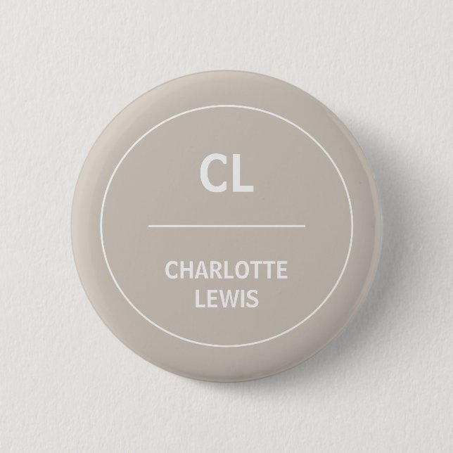 Taupe Monogram Minimal Modern Natural Design Button (Front)