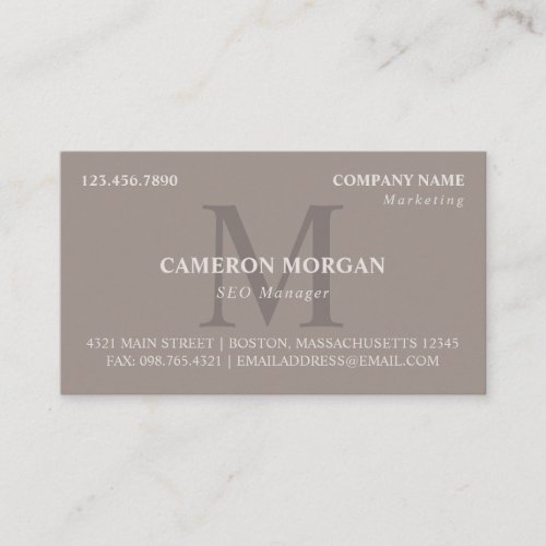 Taupe Monogrammed Professional Business Card
