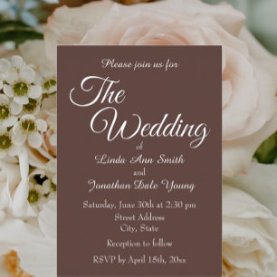 Taupe Monotone Simple Style Wedding Foil Invitation