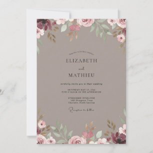 Taupe Muted Pink Petal Wedding Invitation