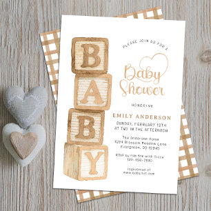 Taupe Neutral Baby Blocks Cottage Baby Shower  Invitation