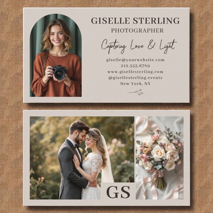 Taupe Neutral Elegant Photo Script Professional Business Card