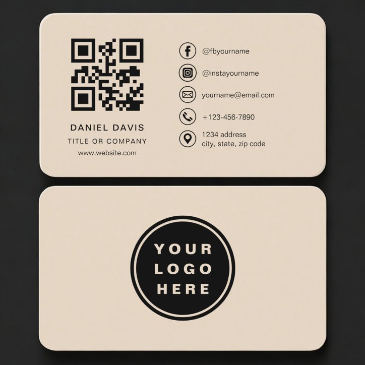 Taupe Neutral Logo QR Code Professional Business Card