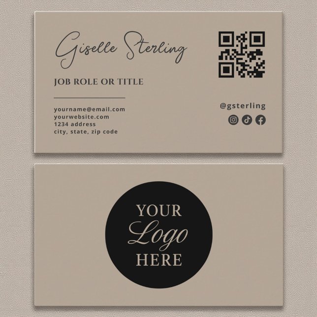 Taupe Neutral Logo QR Code Professional Company Business Card (Creator Uploaded)