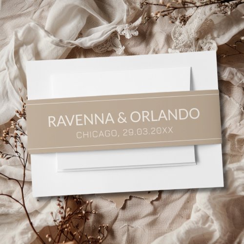 Taupe Old Money Timeless Modern Wedding Invitation Belly Band