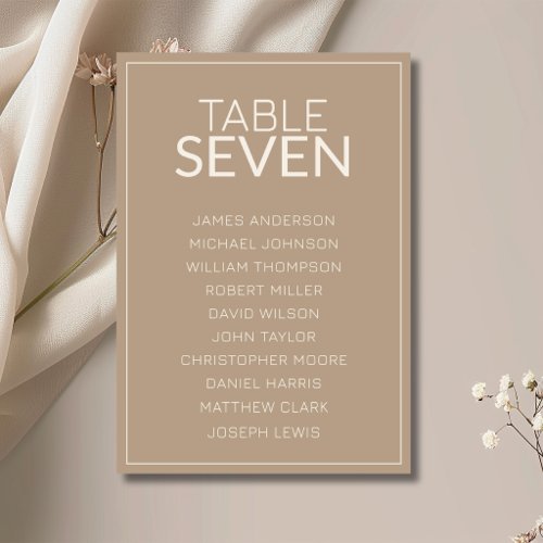 Taupe Old Money Wedding Guest Seating Chart Table Number