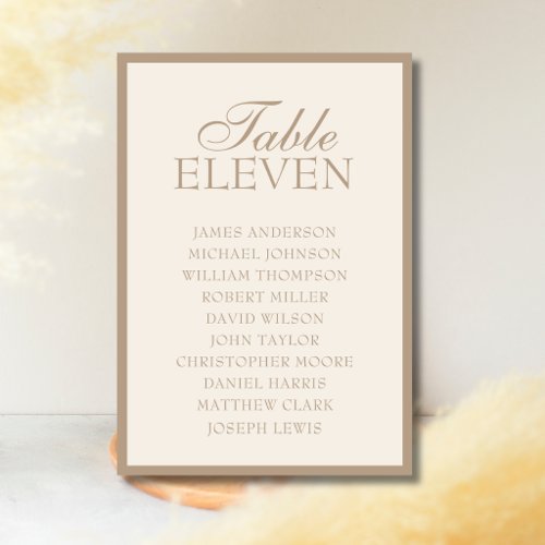 Taupe Old Money Wedding Seating Chart Table Number