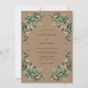 Taupe Olive Leaf Wedding Invitation