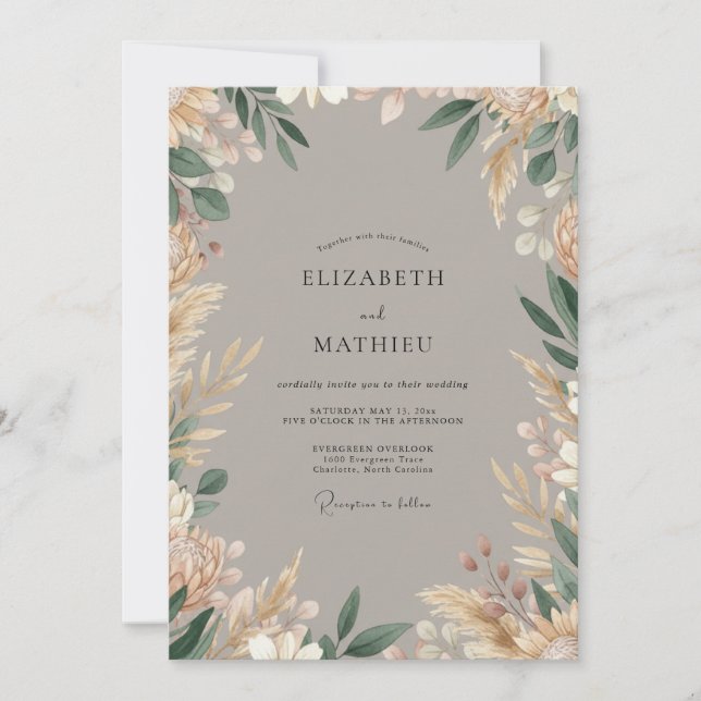 Taupe Organic Boho Wedding Invitation (Front)