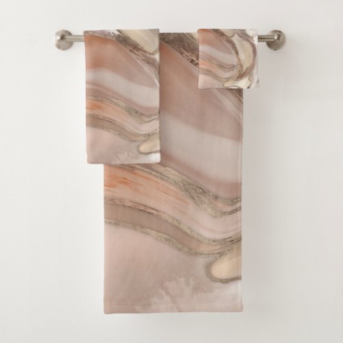 Taupe palette liquid marble and gold abstract bath towel set