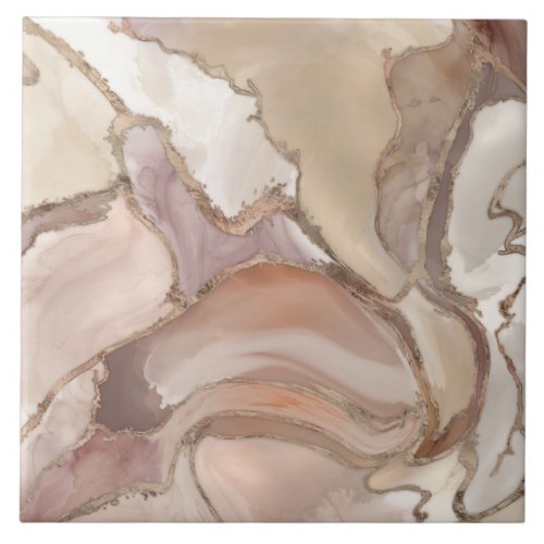 Taupe palette liquid marble and gold abstract ceramic tile