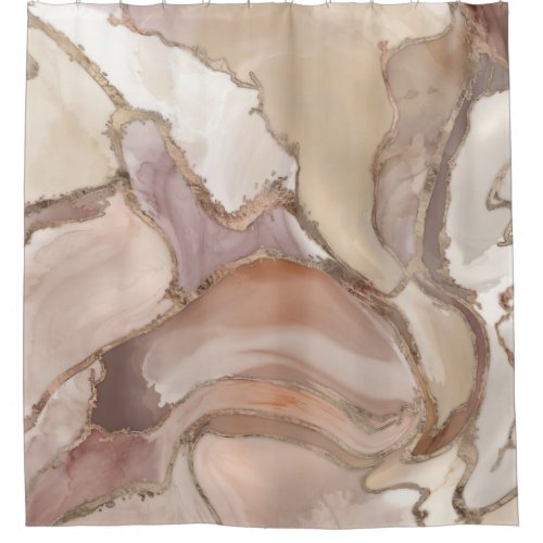 Taupe palette liquid marble and gold abstract shower curtain
