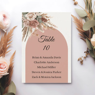 Taupe pampas grass wedding table number names card