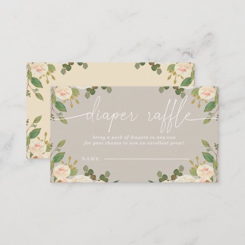 Taupe Peach Floral Baby Shower Diaper Raffle Enclosure Card