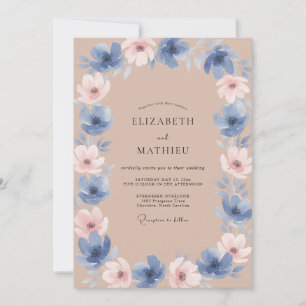Taupe Periwinkle Blossom Wedding Invitation