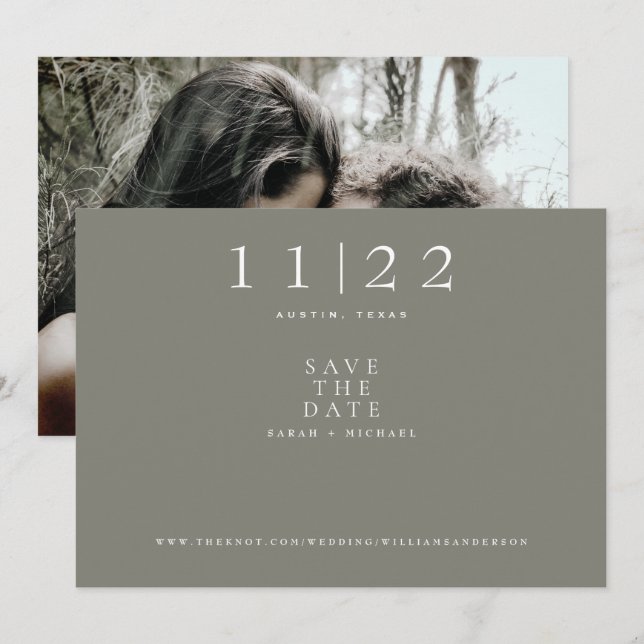 Taupe Photo Modern Wedding Save the Date (Front/Back)