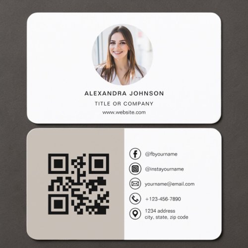 Taupe Photo QR Code Business Card