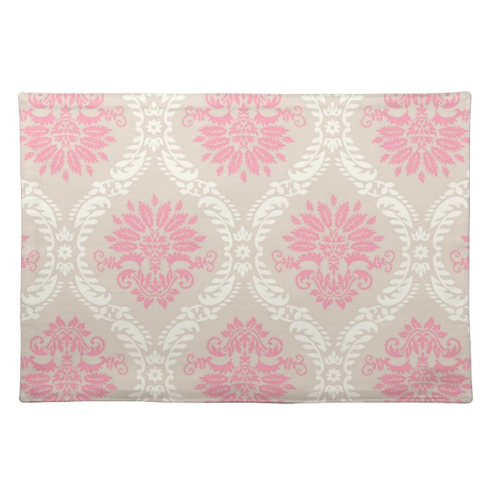 taupe pink and ivory damask design pattern place mats