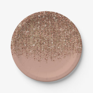 Taupe Pink & Bronze Gold Glitter Glam Party Paper Plates
