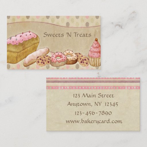 Customizable Taupe Pink Cakes Bakery Business Card