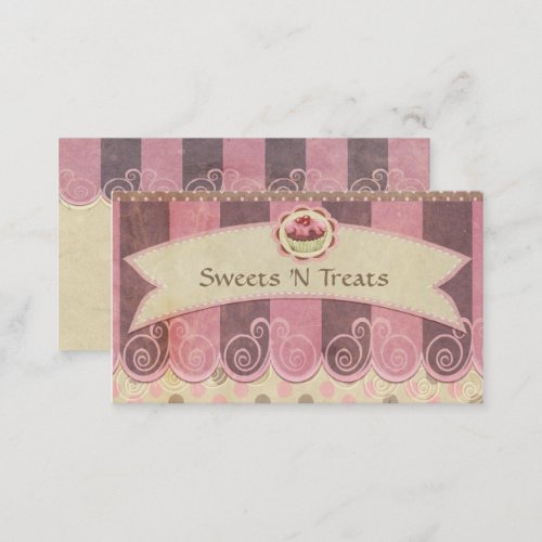 Taupe Pink Cupcake Bakery Business Card