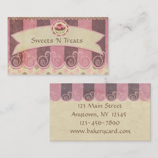 Customizable Taupe Pink Cupcake Bakery Business Card