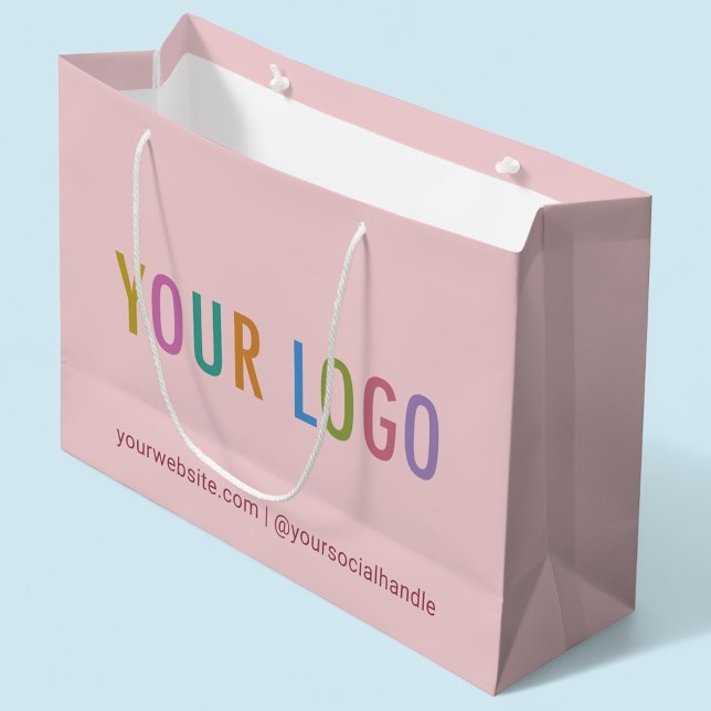 Taupe Pink Gift Bag Custom Business Logo 12.5 x 9" (MISOOK Digiwrap Taupe Pink Gift Bag with Logo)